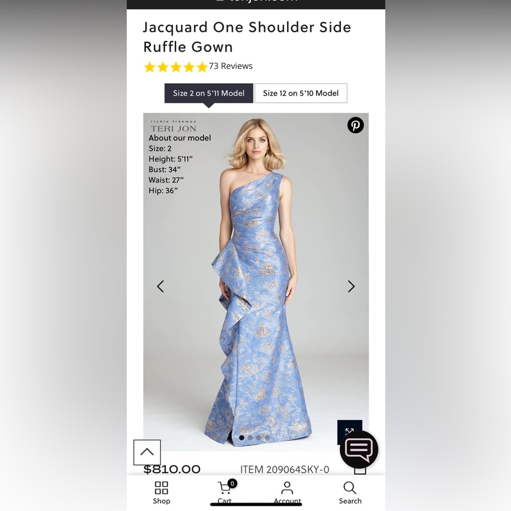 Metallic Jacquard One-Shoulder Side-Ruffle Gown